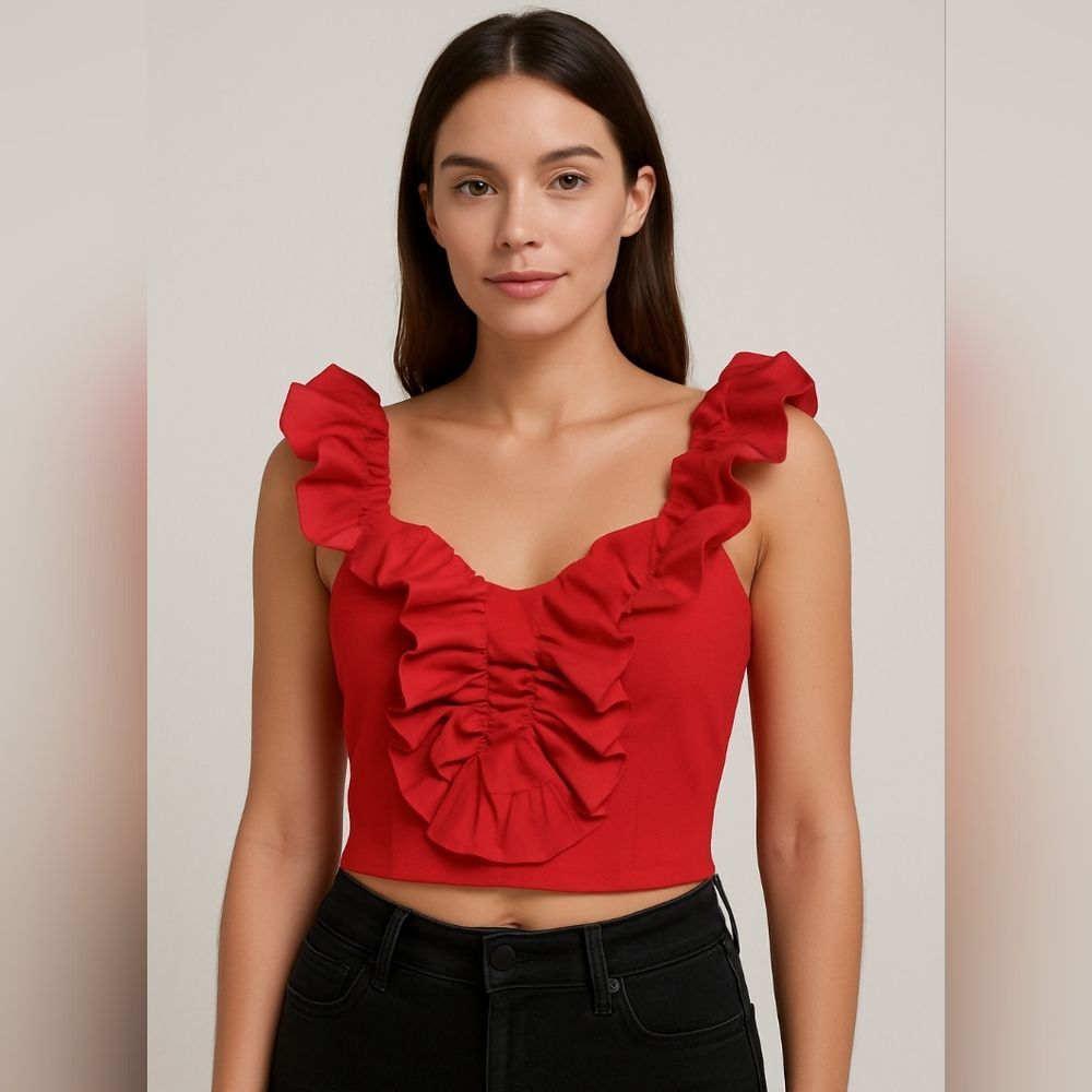 Privy Size Medium Red Ruffle Tank Crop Top